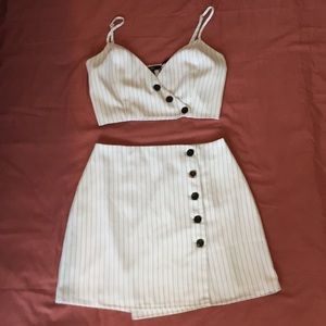 Button down Stripe crop & skirt SET